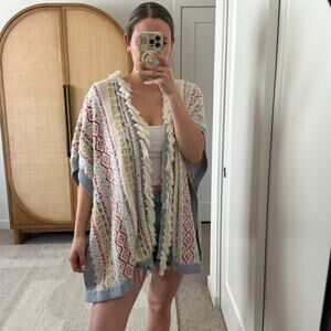 CABI Cream Siesta Fringe Tasseled Knit Kimono